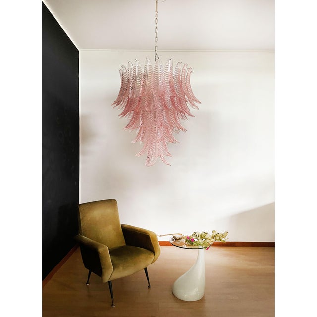 Large Italian Murano Pink Felci Glass Chandelier, 1990s For Sale - Image 13 of 18