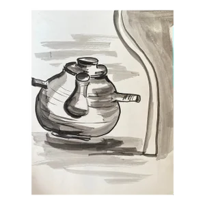 1950s Virginia Spencer Teapot Still Life Watercolor