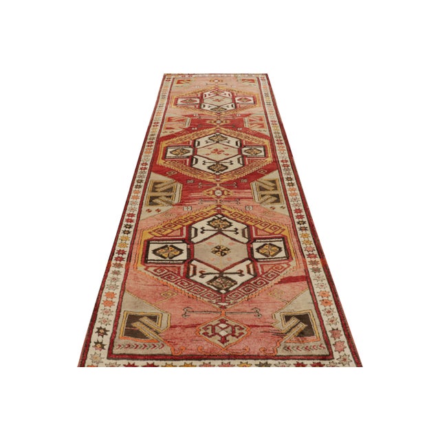 1950s 1950s Vintage Mid-Century Konya Rug Red Multicolor Geometric Runner For Sale - Image 5 of 8