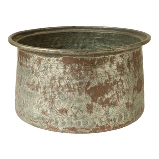 Tinned Copper Pot With Chased Floral Design For Sale