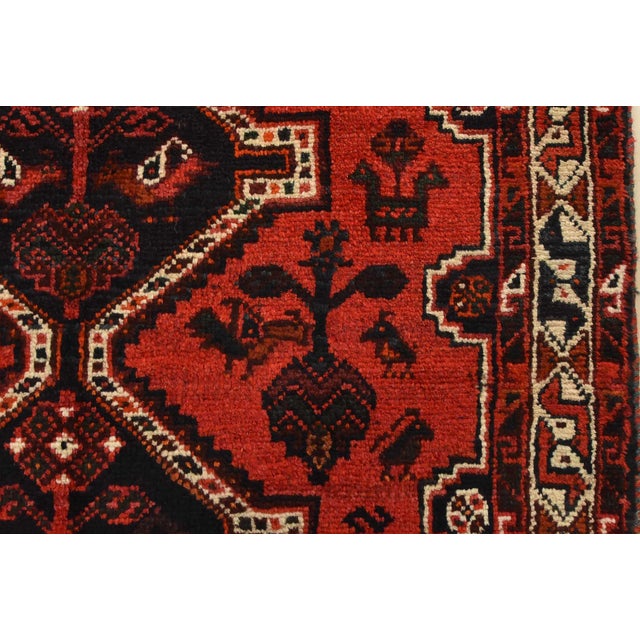 Textile Shiraz Rug 3’5” X 4’11” Red Wool Vintage Tribal Hand-Knotted Oriental Carpet For Sale - Image 7 of 13