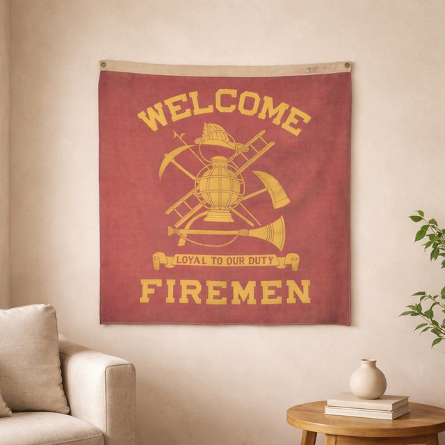 These vintage firemen convention banners are made from a cotton cloth with authentic fading on front side. Each flag has...