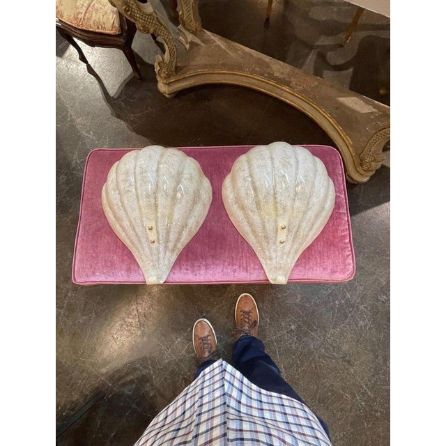 Pair of vintage Murano glass shell form sconces Circa 1970. Great set of large scale vintage wall sconces. Gorgeous color!...