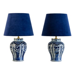 Vintage Handcrafted Lamps in Delft Blue from Boch Frères Keramis, Set of 2 For Sale