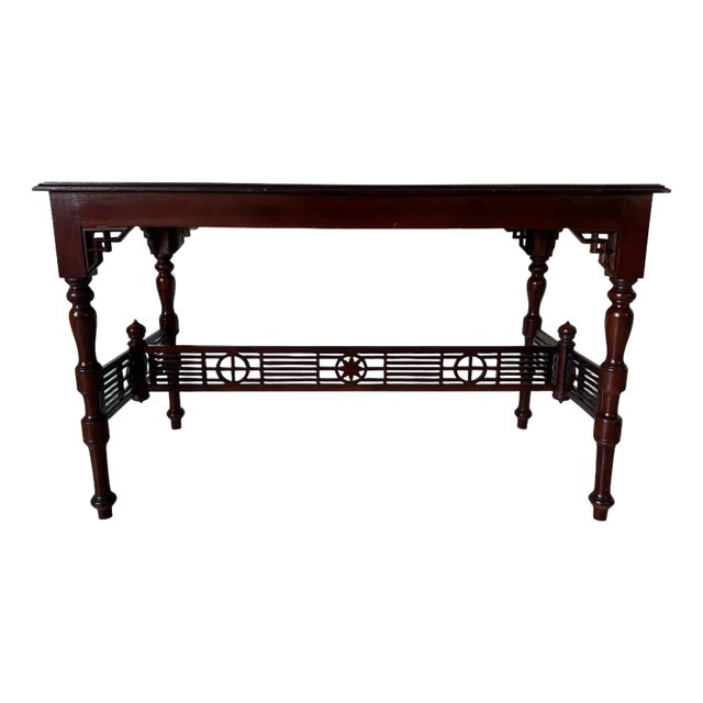 Vintage Chinese Carved Solid Mahogany Console Table With Latticework Details/ Sold For Sale
