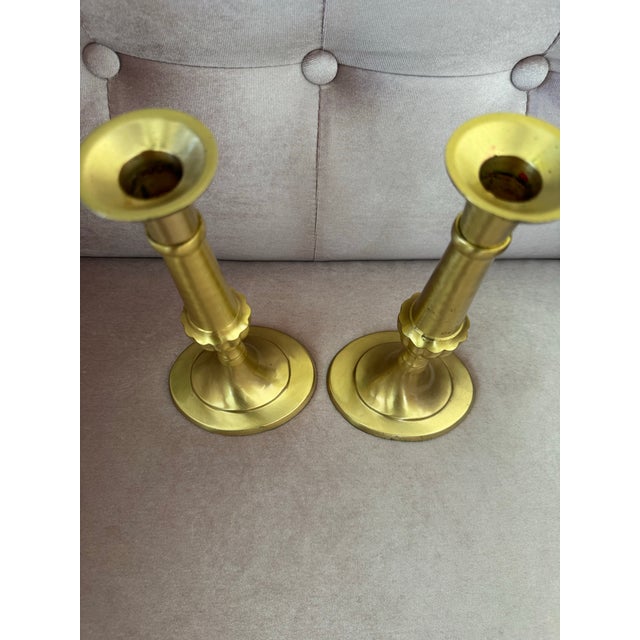 A lovely pair of vintage solid brass candlesticks. A timeless and versatile accent, perfect for traditional, eclectic, or...