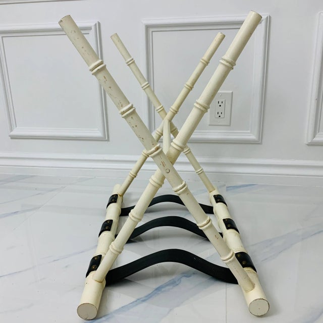Antique White Vintage 1950’s Dorothy Draper Era Faux Bamboo Suitcase Luggage Rack For Sale - Image 8 of 10
