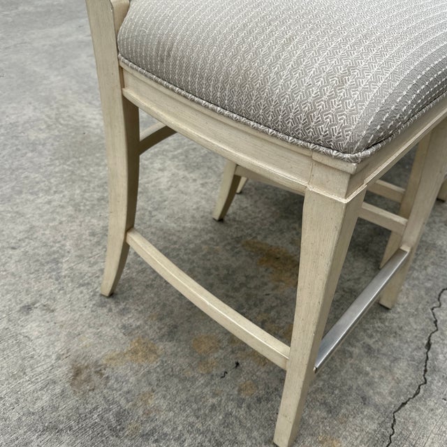 1970s White Wooden Barstools Trio With Cushions- Needs Reupholstery For Sale - Image 9 of 11