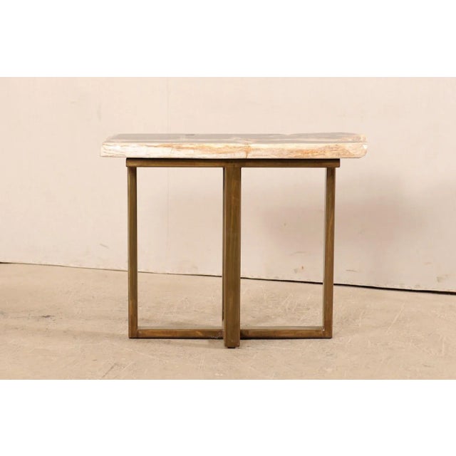 Petrified Wood Console Table with Modern Metal Base For Sale - Image 4 of 12