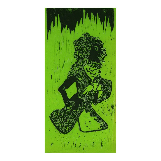 Mid 20th Century Louis XIV Costume Block Print in the Style of Aubrey Beardsley For Sale