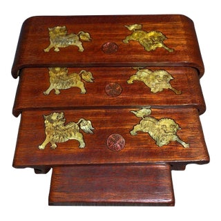 Set of 4 Vintage Rosewood Display Stands With Mother-of-Pearl Qilin Inlay For Sale