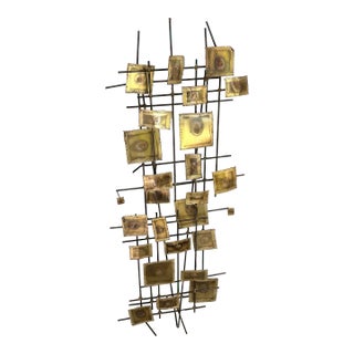 Mid-Century Brutalist Brass Paneled Wall Sculpture in the Style of Williem Degroot For Sale