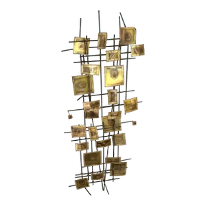 Mid-Century Brutalist Brass Paneled Wall Sculpture in the Style of Williem Degroot