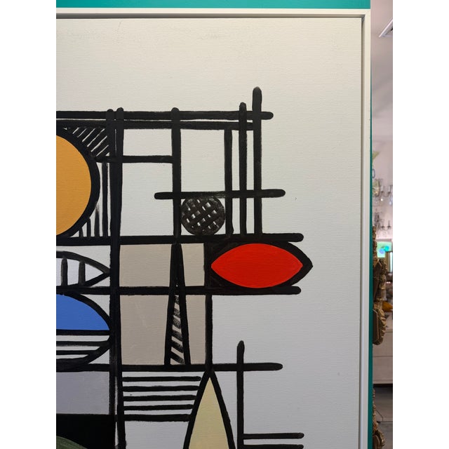 French Artist Patrice Bertin Geometric Composition Oil on Canvas Framed, Signed and Dated For Sale - Image 4 of 9