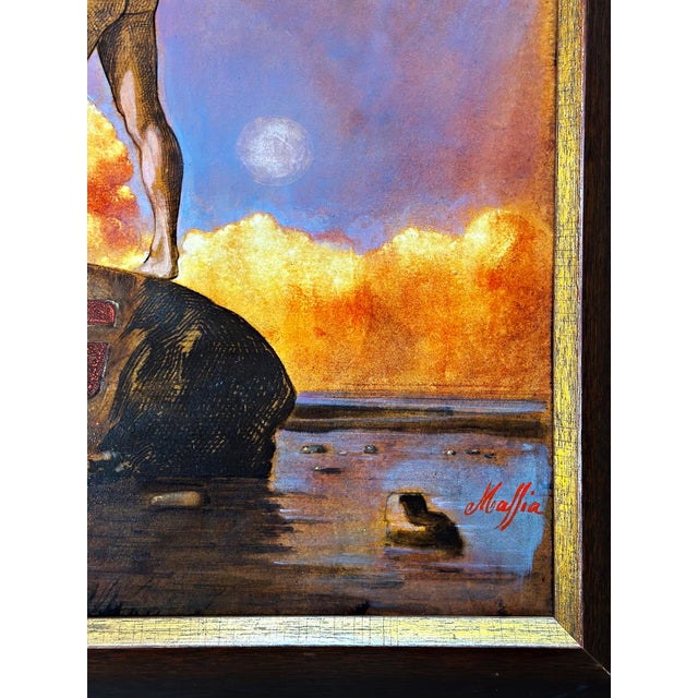 1980s Daniel Maffia, Standing Male Nude at Sunrise, Oil Painting on Cardboard, Framed For Sale - Image 5 of 11