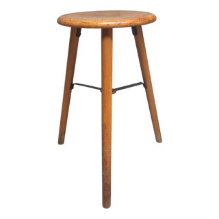 Tall Wooden 3-Legged Stool, 1950s For Sale