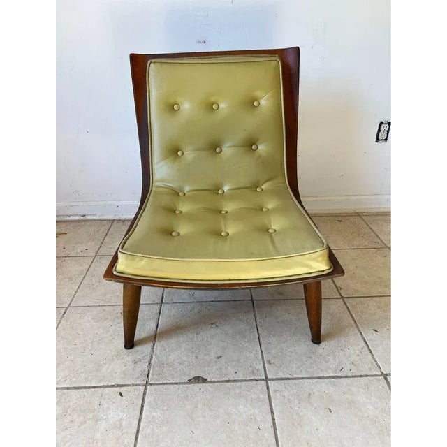 Wood Mid 20th Century Mid Century Scoop Green Vinyl Lounge Chair by Carter Brothers For Sale - Image 7 of 9