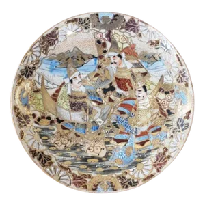 Circa 1890 Japanese Satsuma Porcelain Bugaku Dancers Motif Plate (Meiji Period)
