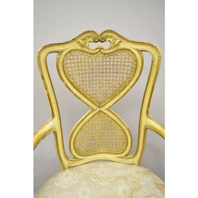 French Mid 20th Century Vintage Italian Provincial French Louis XV Yellow Cane Dining Arm Chairs - Pair For Sale - Image 3 of 12