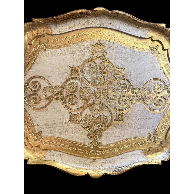 This vintage Mid Century Italian Florentine Gilded Drinks Tray features a beautiful scalloped pattern in gold and white,...