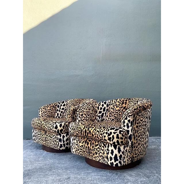 Vintage Thayer Coggin Tufted Leopard Velvet Swivel Chairs - A Pair For Sale - Image 10 of 12