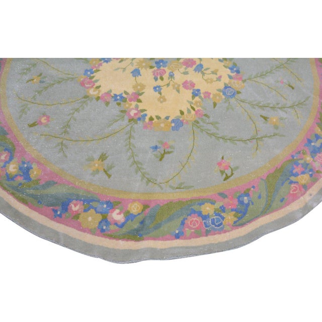 Art Deco Vintage Chinese Art Deco Hand Knotted Wool Rug, 6'4'' X 7'5'' Round For Sale - Image 3 of 4