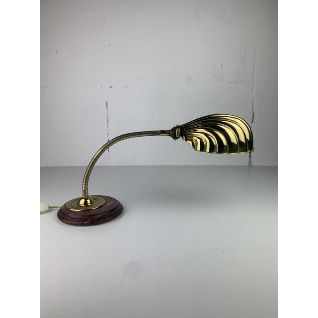 Mid-Century Modern Midcentury Modern Marble and Brass Gooseneck Clam Shell Desk Lamp by Tommaso Barbi, 1970s For Sale - Image 3 of 14