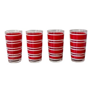 Mid 20th Century Red and White Striped Drinking Glasses — Set of Four For Sale