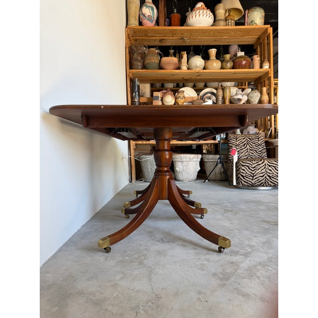 Wood Vintage Baker Furniture Georgian Style Double Pedestal Extension Dining Table For Sale - Image 7 of 18