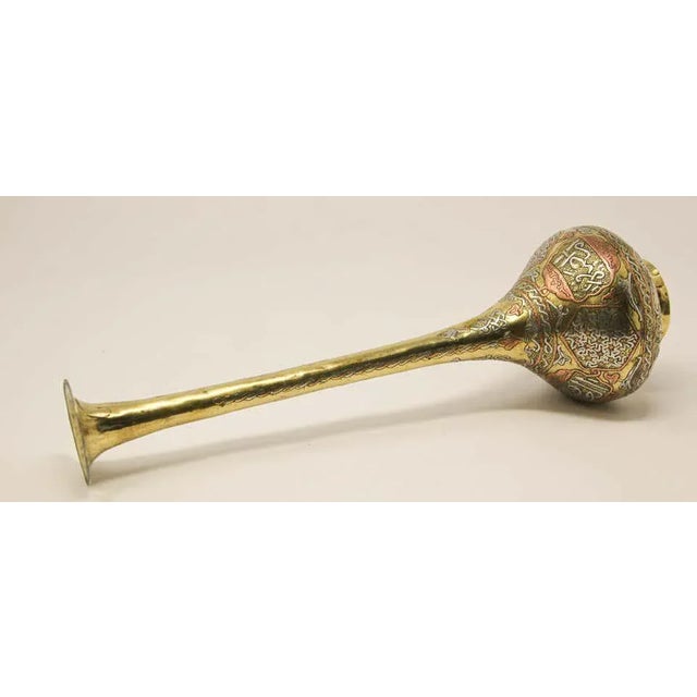 Antique Islamic Persian Revival Brass Vase With Silver & Copper Inlay For Sale - Image 11 of 16