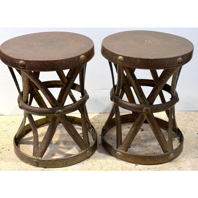 Metal Pair of Mid-Century Modern Brass “X” Stools, by Sarreid, Spain, Circa 1960s For Sale - Image 7 of 18