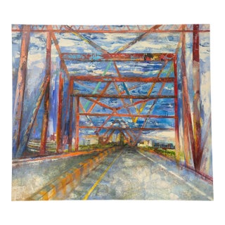 Mathews Bridge Ii, Abstract Expressionist Mixed-Media, Marsha Glazière For Sale