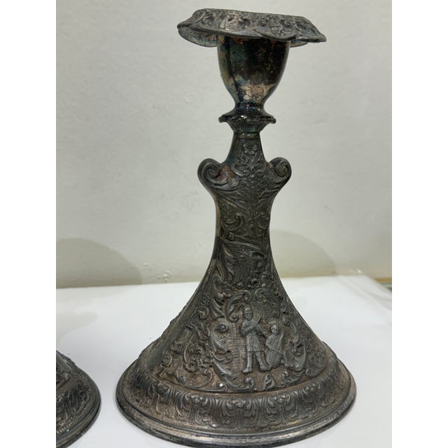Gothic Late 20th Century Derby Silver Company Candle Holders - a Pair For Sale - Image 3 of 9