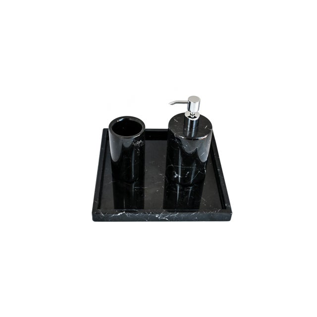 Rounded Set for Bathroom in Black Marble, Set of 3 For Sale - Image 3 of 14