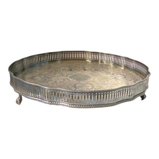 Vintage Round Reticulated Silverplate Tray For Sale