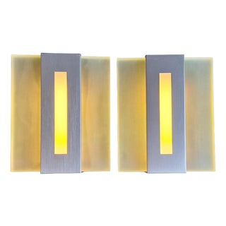 Vintage Wall Lamps with Metal Housing and Frosted Glass Blocks, 2000s, Set of 2 For Sale