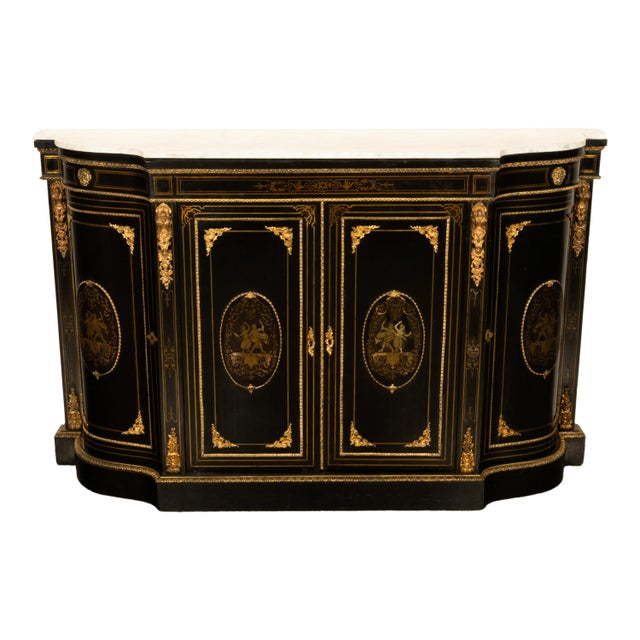 19th Century French Napoleon III Ormolu & Marble Ebonized Cabinet Sideboard 1860 For Sale - Image 12 of 17