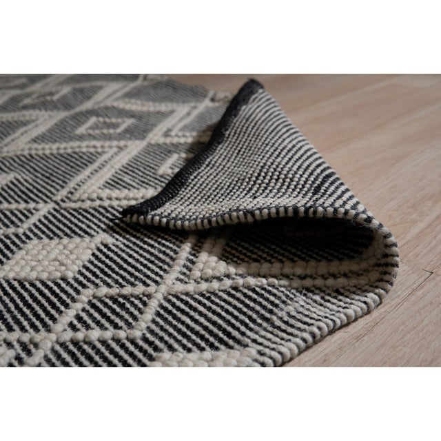 Contemporary 4x6 Luna Kilim Black Diamond Modern Handmade Wool Carpet Rug For Sale - Image 3 of 8