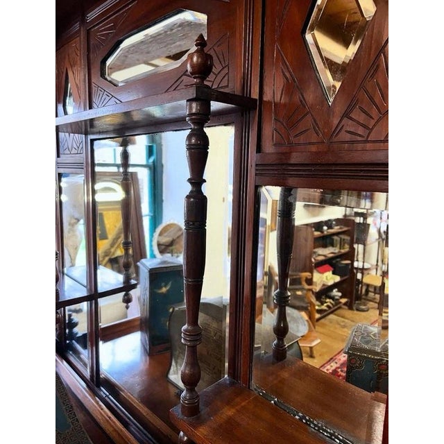 Wood Large Antique Edwardian Wall Mirror with Backboards, 1905 For Sale - Image 7 of 8