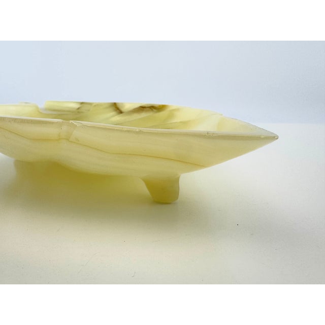 Stone Vintage Italian Hand-Carved Alabaster Leaf Form Footed Tray For Sale - Image 7 of 12