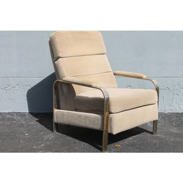 1970's Ultra Modern Sandy Toned Textile Recliner/ Lounger. Made for Burdines tagged. Seat height 18" and when lounger is...