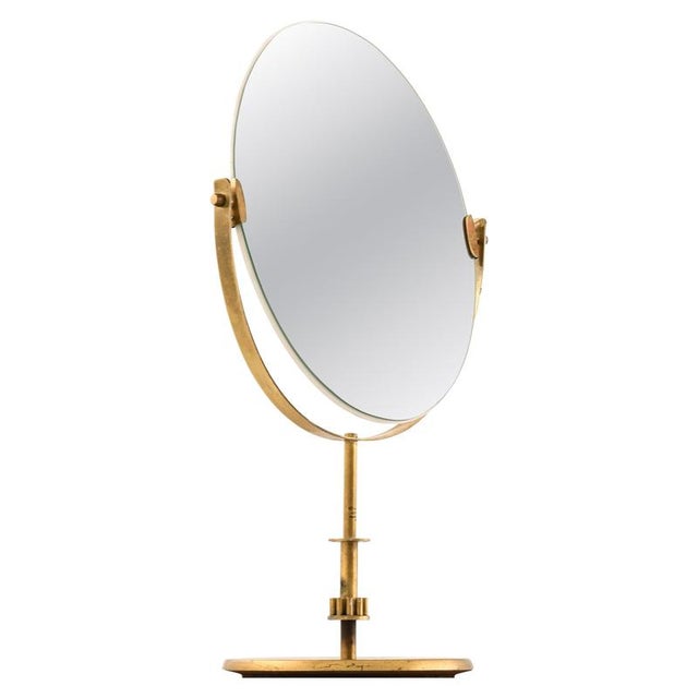 Gold Scandinavian Golden Table Mirror in Brass, 1950s For Sale - Image 8 of 8
