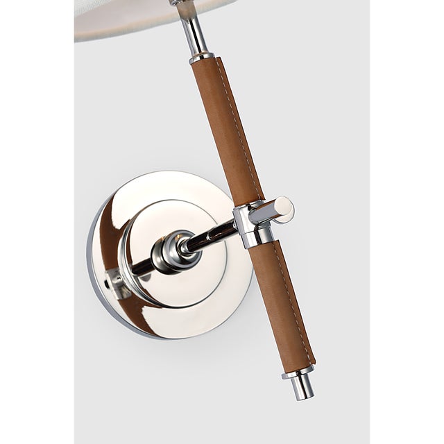 Bryant Wrapped Sconce in Polished Nickel and Natural Leather with Linen Shade Designer: Thomas O'Brien Finish: Polished...