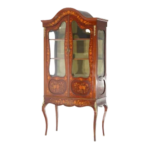 Antique Dutch Marquetry Mahogany Display Cabinet with Ormolu Mounts Circa 1890