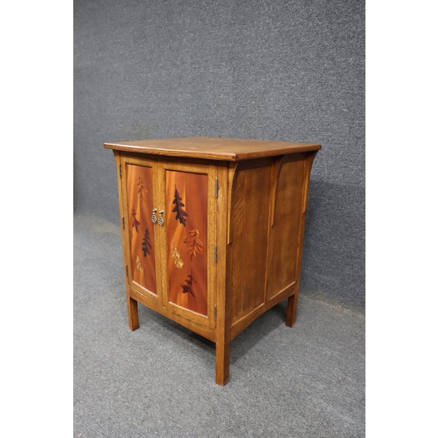 Arts & Crafts Mission Arts & Crafts Style Quarter-Sawn Oak Media Cabinet With Emile Gallé Inspired Marquetry Inlay For Sale - Image 3 of 15