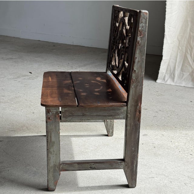 Mini Bench with Carved Backrest, 1980s For Sale - Image 9 of 18