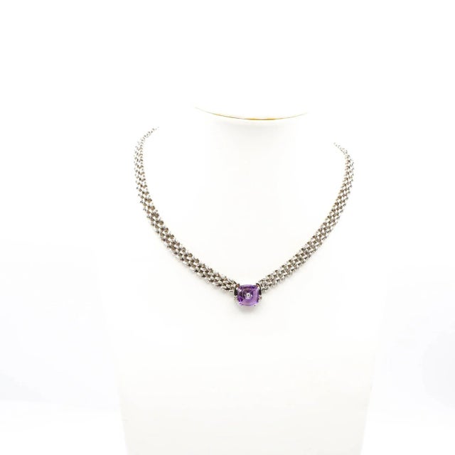 Modern Lehrer Designs Amethyst TorusRing Sterling Silver Link Necklace With Diamonds For Sale - Image 3 of 5