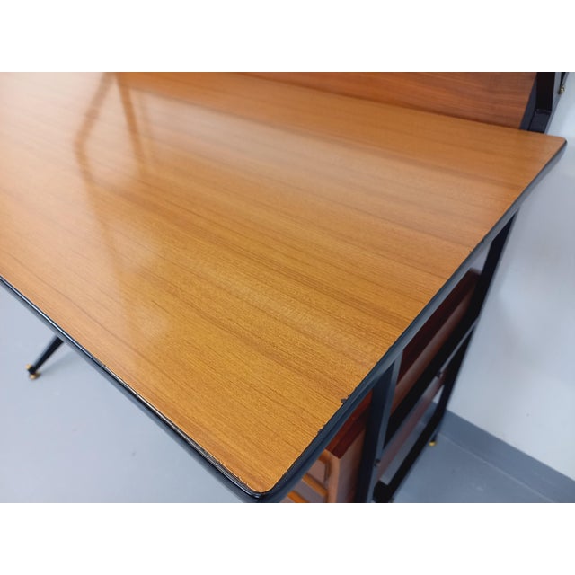 Italian Modernist Desk with Integrated Modular String Shelf Bookcase in Teak, Metal and Melamine, 1960s For Sale - Image 4 of 18