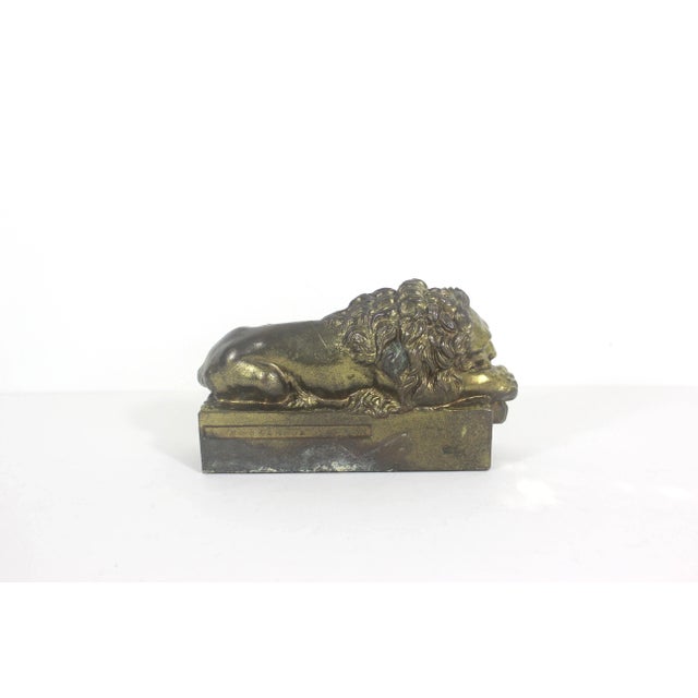 Vintage Antonio Canova Sleeping Lion Sculpture Bookend Cast Brass For Sale - Image 4 of 10