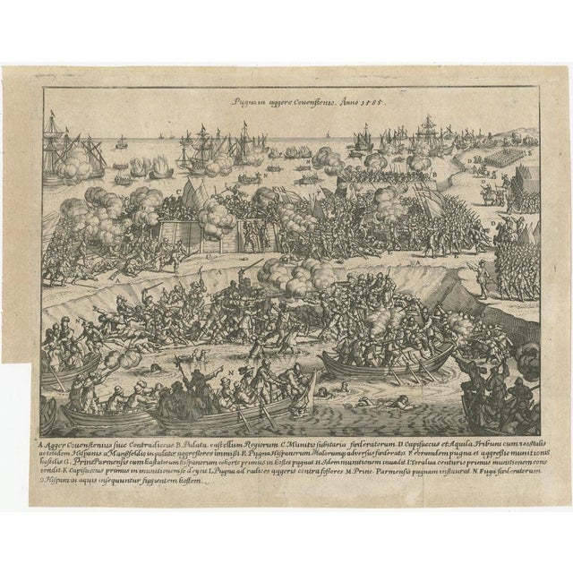 The 'Battle for the Kauwenstein Dijk', engraved and titled Pugna in Aggerere Covenstio Anno 1585, depicts a significant...